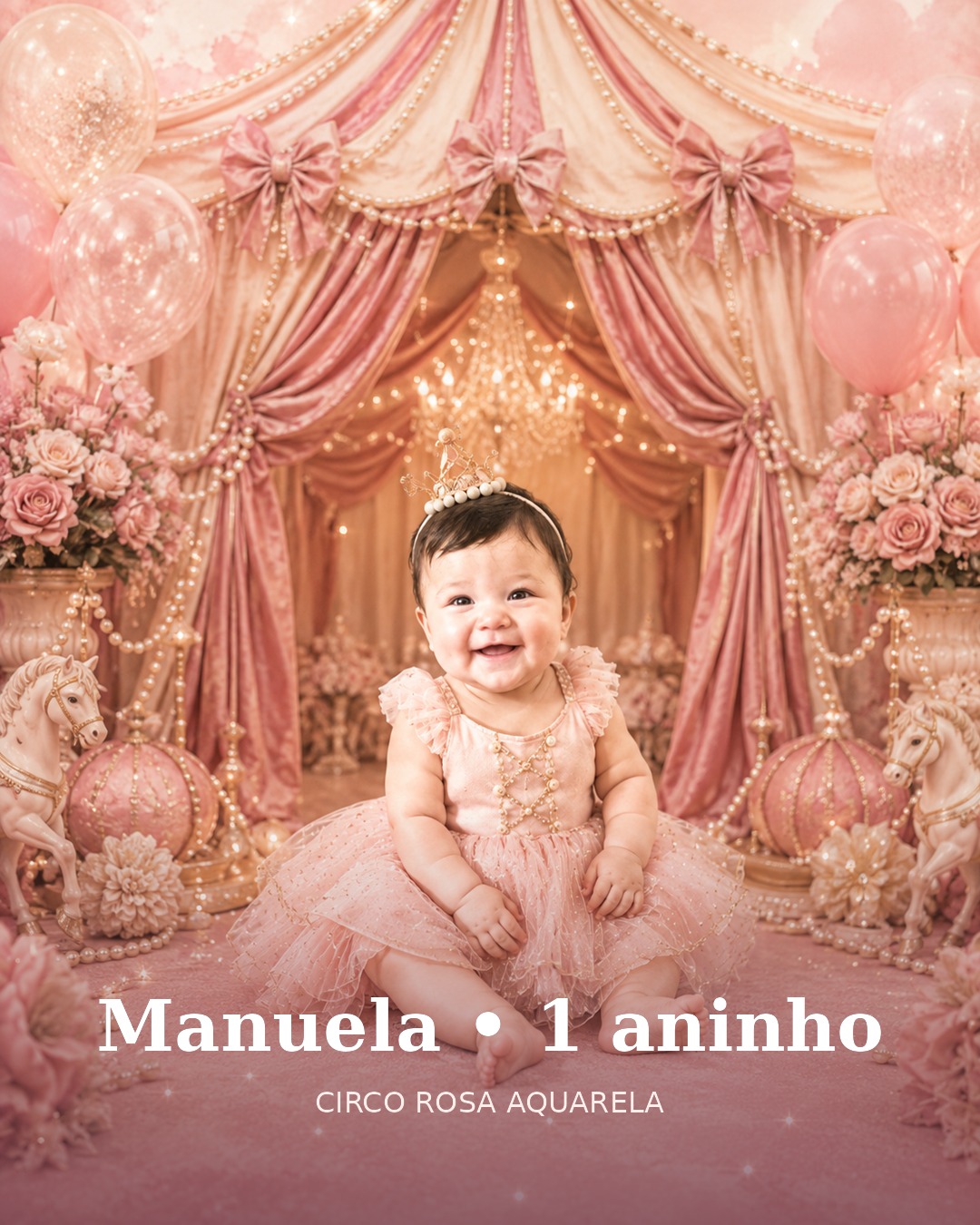 Convite infinito Manuela 1 aninho - Circo Rosa Aquarela